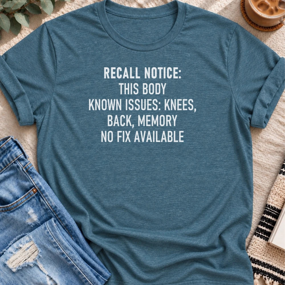 Recall Notice, This Body, No Fix Available T-shirt in Heather Deep Teal - Quiet Chaos Co unisex mental health tee