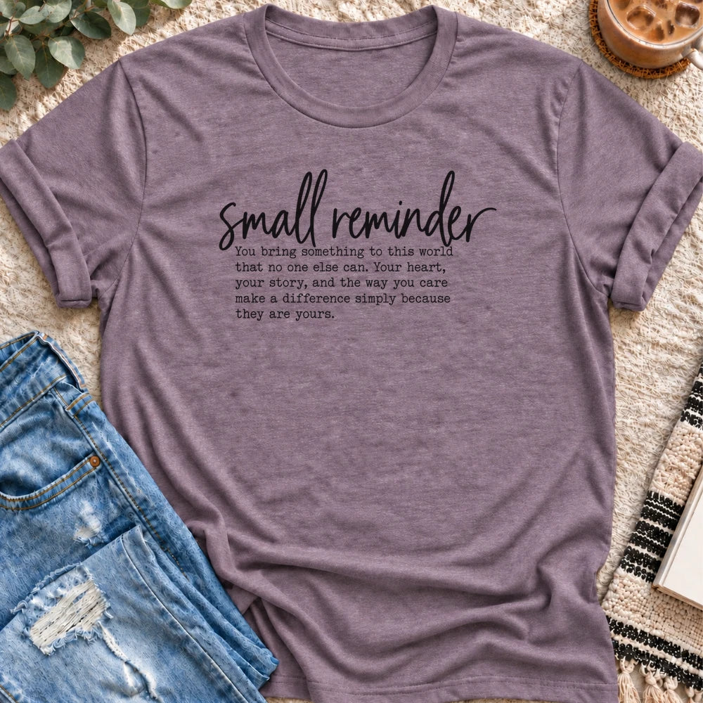 Small Reminder T-Shirt in Heather Purple - Quiet Chaos Co unisex mental health tee