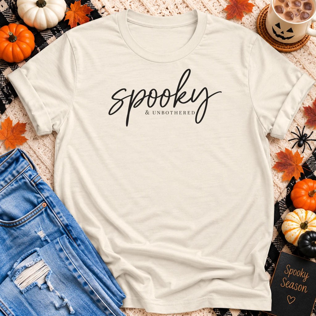 Spooky & Unbothered T-Shirt in Natural - Quiet Chaos Co unisex mental health tee