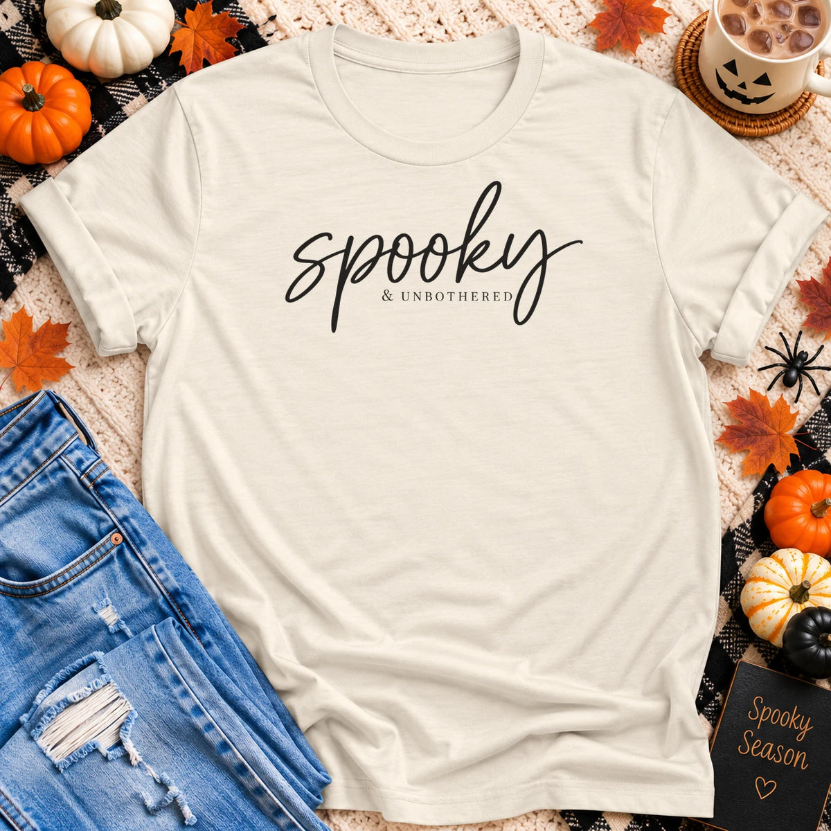 Spooky & Unbothered T-Shirt in Natural - Quiet Chaos Co unisex mental health tee
