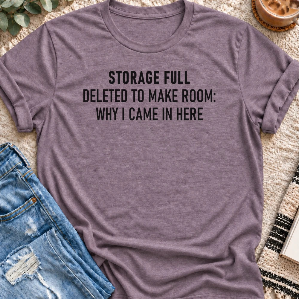 Storage Full, Deleted Why I Came in Here T-shirt in Heather Purple - Quiet Chaos Co unisex mental health tee