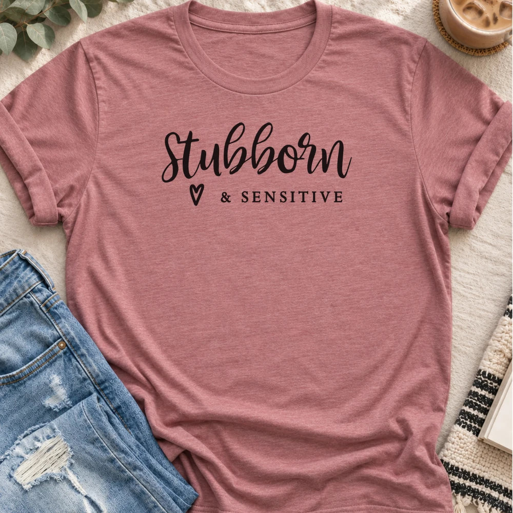 Stubborn & Sensitive T-shirt in Heather Mauve - Quiet Chaos Co unisex mental health tee