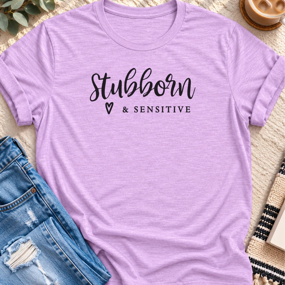 Stubborn & Sensitive T-shirt in Heather Prism Lilac - Quiet Chaos Co unisex mental health tee