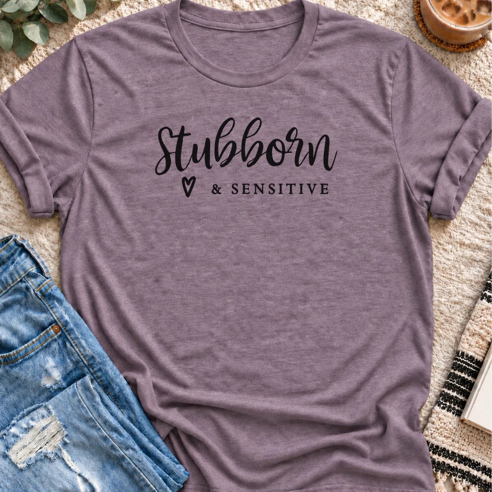 Stubborn & Sensitive T-shirt in Heather Purple - Quiet Chaos Co unisex mental health tee