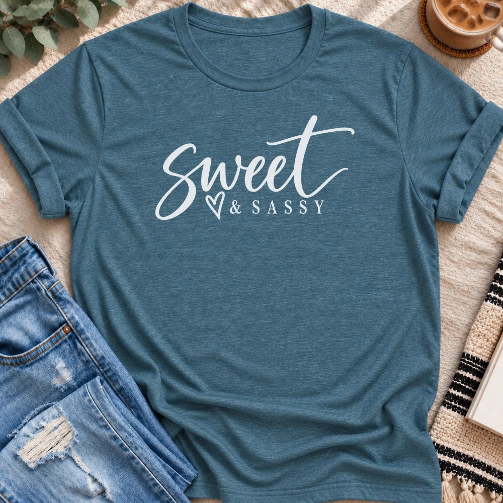 Sweet & Sassy T-Shirt in Heather Deep Teal - Quiet Chaos Co unisex mental health tee