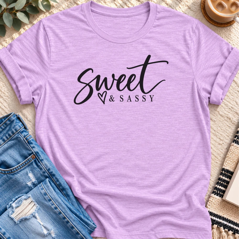 Sweet & Sassy T-Shirt in Heather Prism Lilac - Quiet Chaos Co unisex mental health tee
