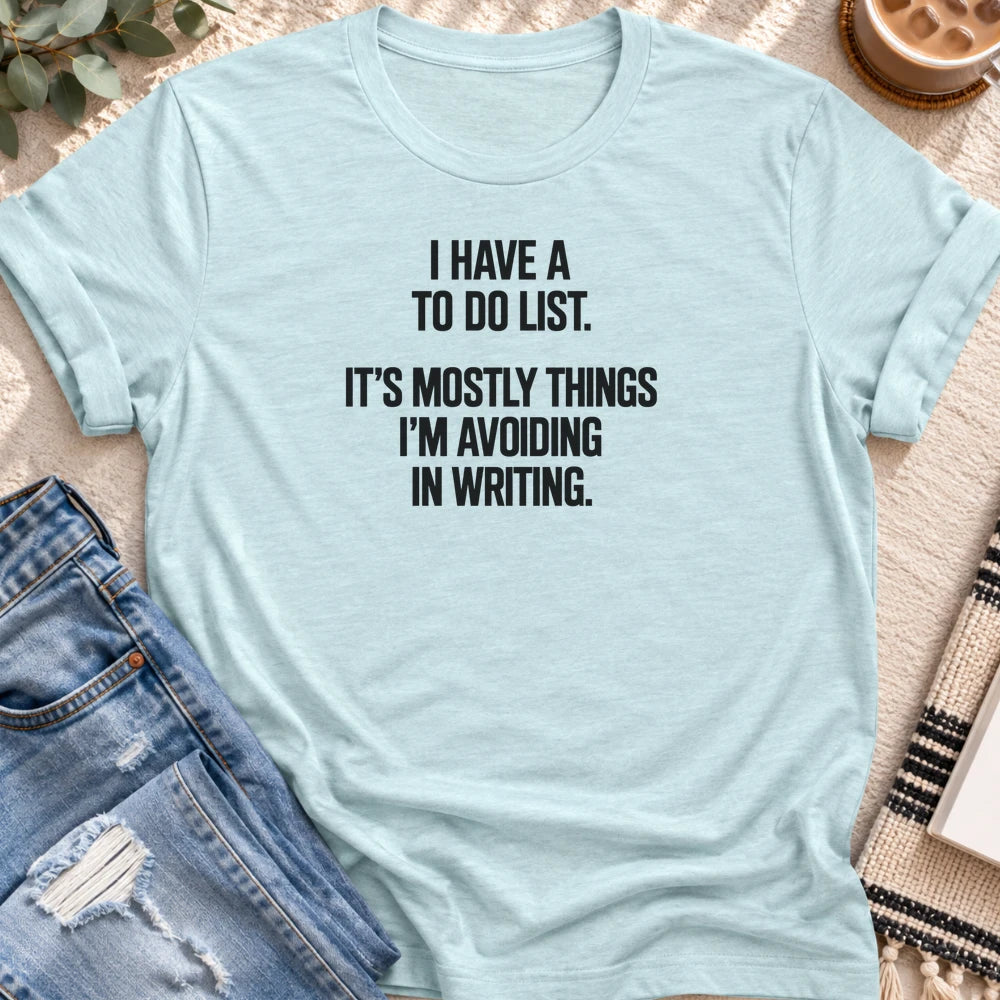 To Do List of Things I'm Avoiding T-shirt in Heather Prism Ice Blue - Quiet Chaos Co unisex mental health tee