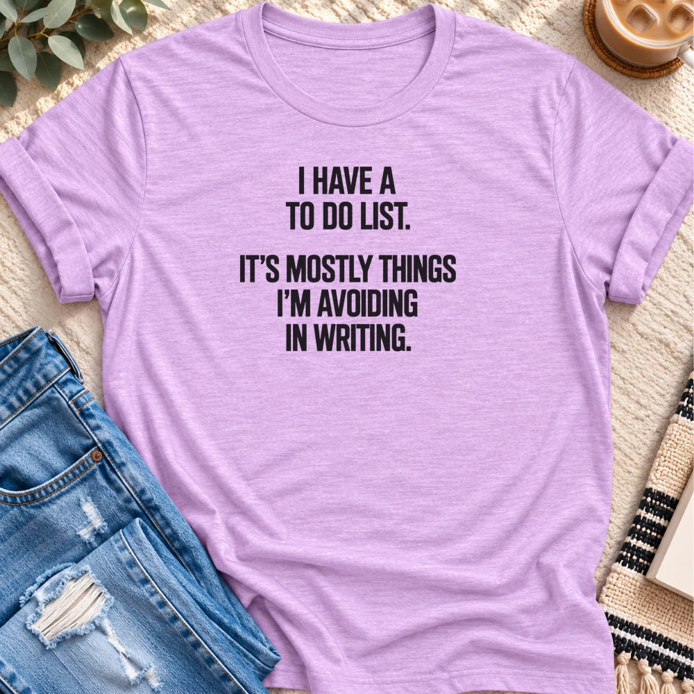 To Do List of Things I'm Avoiding T-shirt in Heather Prism Lilac - Quiet Chaos Co unisex mental health tee