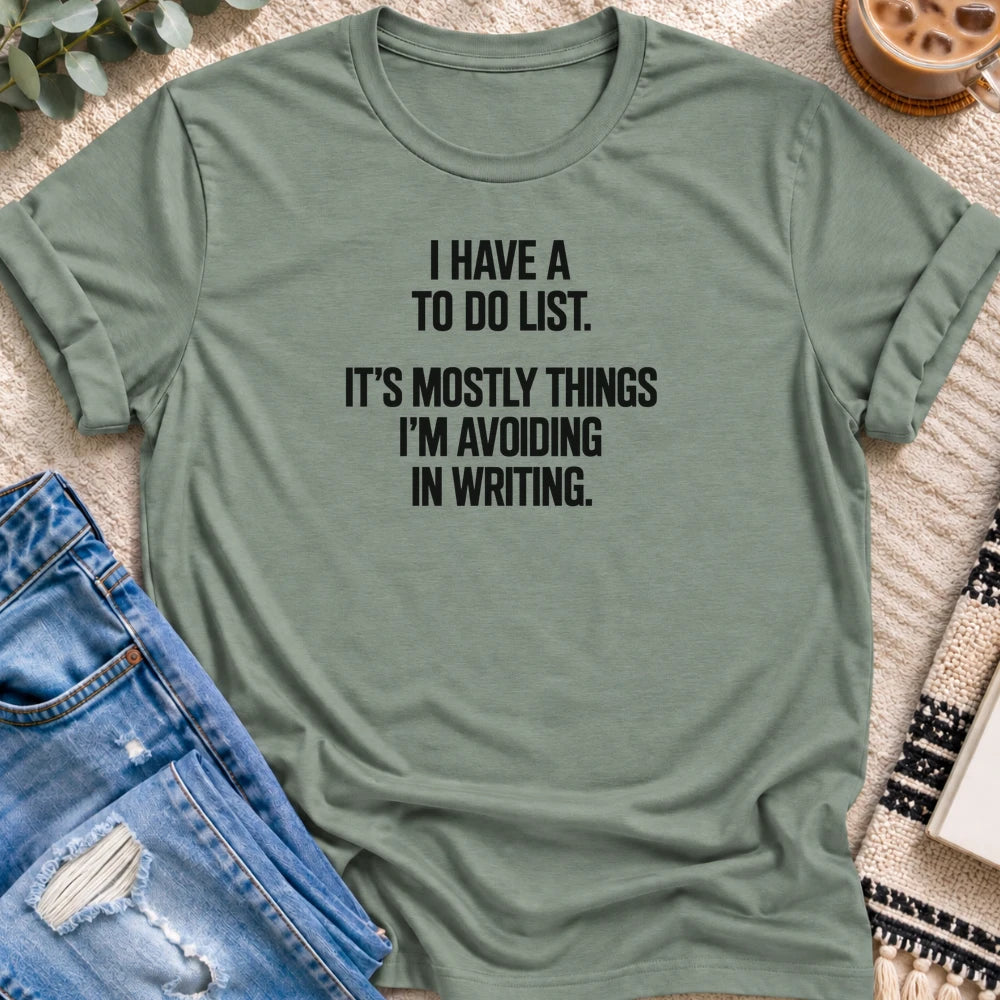 To Do List of Things I'm Avoiding T-shirt in Sage - Quiet Chaos Co unisex mental health tee