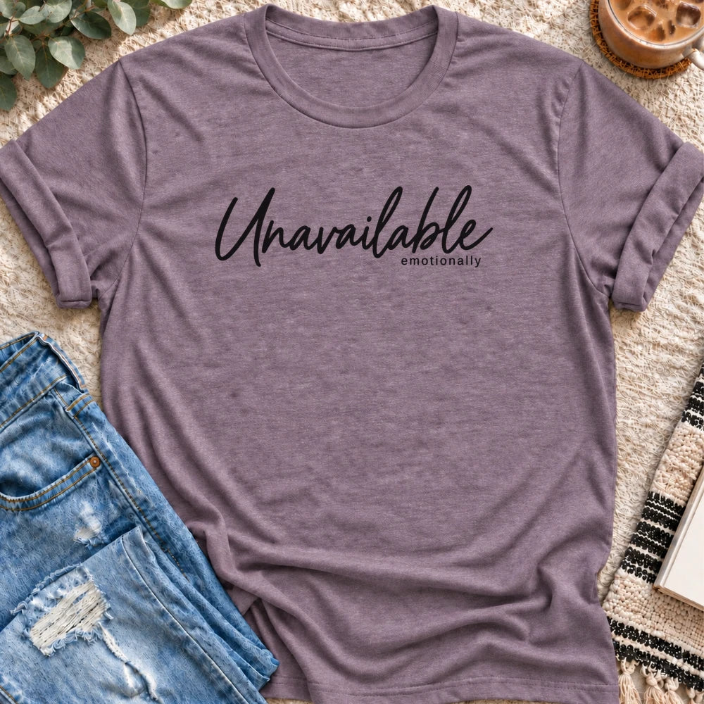 Unavailable Emotionally T-Shirt in Heather Purple - Quiet Chaos Co unisex mental health tee
