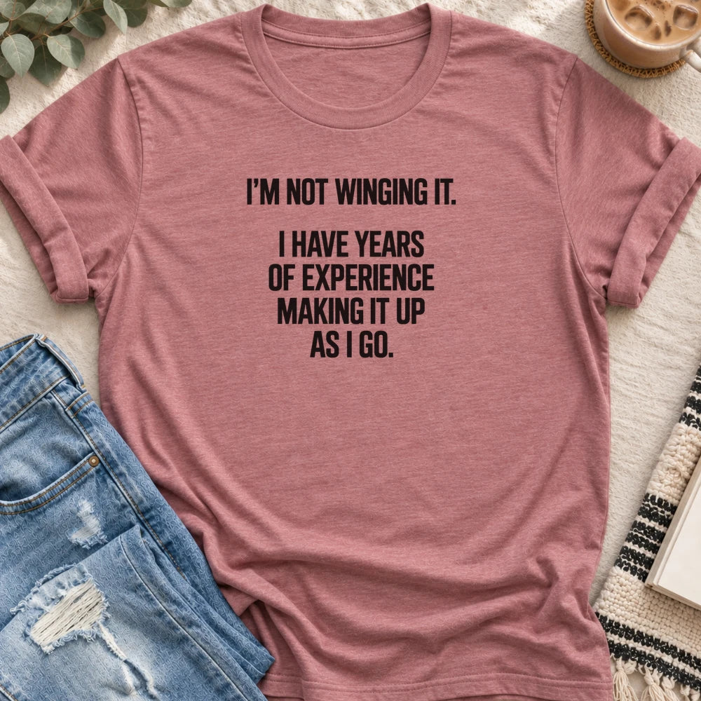 Years of Experience Making It Up T-Shirt in Heather Mauve - Quiet Chaos Co unisex mental health tee